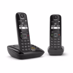 Gigaset AS690A Duo, Telefono analogico/DECT, Cornetta wireless, 100 voci, Nero