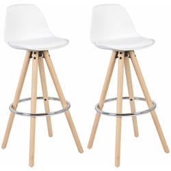 Sgabelli da Bar Sedia Cucina con Schienale Tessuto di Lino Gambe Legno 2PZ Bianco Ecopelle - Woltu