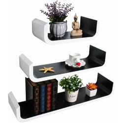 Set di 3 Mensole da Muro Pensile Legno Scaffale a Parete Libreria cd Libri Nero+Bianco - Woltu