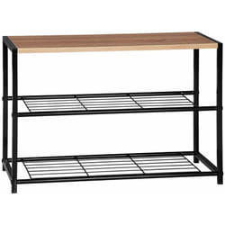 Scarpiera da Ingresso Panca Scarpiera a 2 Ripiani per 6 Scarpe con Seduta Nero + Colore Di Quercia - Woltu