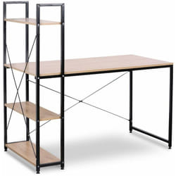 Scrivania Con 4 Ripiani Tavolo Porta pc Computer Casa Ufficio 120cm Legno Naturale+Nero - Woltu