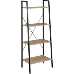 Scaffale a Scala Libreria Portaoggetti in Legno Acciaio con 4 Ripiani Legno+Nero - Woltu
