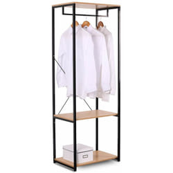 Woltu - Stand Appendiabiti Attaccapanni Guardaroba Scaffale a 3 Ripiani Portabiti Legno+Nero