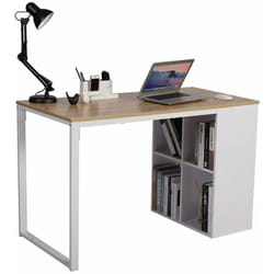 Woltu - Scrivania Ufficio Tavolo per Computer con Libreria Porta pc Legno Metallo Legno+Bianco