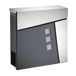 Wiltec - Cassetta postale con vano portagiornale V24 antracite e acciaio inox 370 x 105 x 370 mm