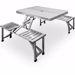 Set tavolo da campeggio in alluminio per 4 persone, richiudibile a valigetta, con supporto per ombrellone: ideale come set da ...