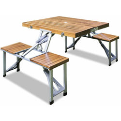 Tavolo da campeggio a valigetta pieghevole piano tavolo in legno con sedie picnic giardino esterno mare spiaggia - Deuba