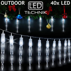 Deuba - Catena luminosa led con stalattiti di ghiaccio illuminazione natale ghirlanda di luci 10 Icicles x4 LEDs warm white (en)