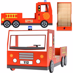 Un lettino da sogno! Quale bambino non sogna di diventare un pompiere? Il bel design del letto dei vigili del fuoco con le ru ...