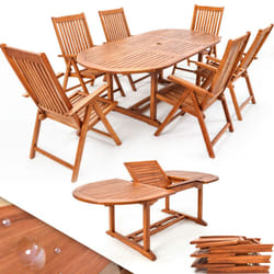 Casaria® Set di mobili da giardino in legno 6 sedie con tavolo certificato fsc® con portaombrellone braccioli sedie pieghevoli giardino terrazza 7
