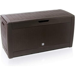 Deuba - Casaria Baule da giardino 119cmx48cmx60cm con coperchio ribaltabile Contenitore per esterni box oggetti bauli terrazza Effetto rattan-marrone