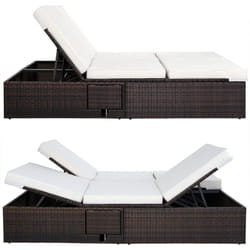 Casaria Lettino Prendisole da Giardino a 2 Posti Polyrattan 193x116cm Impermeabile Schienale Reclinabile 5 Posizioni Cuscini Lavabili da 7cm Marrone