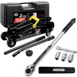 Deuba - Kit per Cambio Gomme Cric Idraulico a Carrello da 2t 135-330mm con Cuscinetto in Gomma + Chiave Dinamometrica 6pz. 1/2 40-210Nm + Valigetta