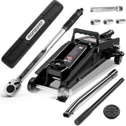 Kit per Cambio Gomme Cric Idraulico a Carrello da 3t con Cuscinetto in Gomma + Chiave Dinamometrica 6pz. 1/2 40-210Nm + Valigetta - Deuba