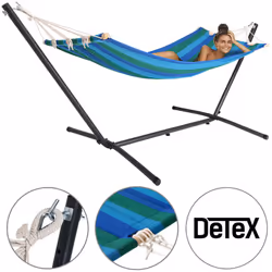 Il nuovo pezzo forte del tuo giardino! L´amaca di lunghezza regolabile con telaio robusto ha un telo molto resistente. La rob ...