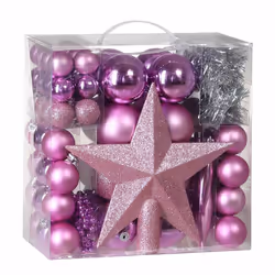 Il set da 103 pezzi è composto da varie forme (palline, cuori, stelle, coni,ecc.) presentate in diversi colori e decorazioni: ...