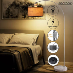 Deuba - Monzana Lampada da Terra a Arco Altezza 150-175cm Paralume in Tessuto Base in Marmo con Interruttore