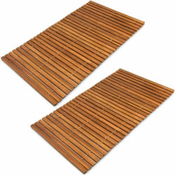 Deuba - 2x Tappeto da Bagno in Legno di Acacia Certificato fsc® 76 x 50 cm Tappetino Poggiapiedi Doccia con Gommini Antiscivolo