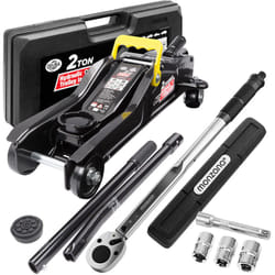 Deuba - Kit per Cambio Gomme Cric Idraulico a Carrello da 2t con Cuscinetto in Gomma + Chiave Dinamometrica 6pz. 1/2 40-210Nm + Valigetta