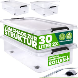 Deuba - Scatola in plastica Contenitore con Coperchio Impilabile Trasparente Ruote Chiusura a Scatto Salvaspazio Senza bpa 60L/30L 2x 30L (de)