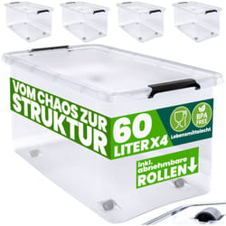 Deuba - Scatola in plastica Contenitore con Coperchio Impilabile Trasparente Ruote Chiusura a Scatto Salvaspazio Senza bpa 60L/30L 4x 60L (de)
