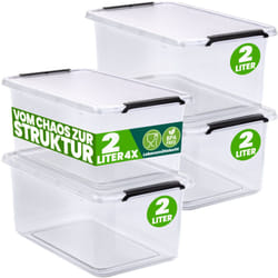 Deuba - Contenitore in Plastica Scatola da 2L e 5L Set Contenitori Trasparenti bpa Free impilabili Scatole Cucina Camera da Letto 4x 2L (de)