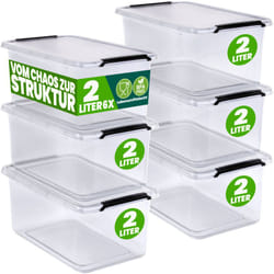 Deuba - Contenitore in Plastica Scatola da 2L e 5L Set Contenitori Trasparenti bpa Free impilabili Scatole Cucina Camera da Letto 6x 2L (de)