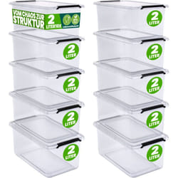 Deuba - Contenitore in Plastica Scatola da 2L e 5L Set Contenitori Trasparenti bpa Free impilabili Scatole Cucina Camera da Letto 10x 2L (de)