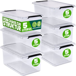 DEUBA® Contenitore in Plastica Scatola da 2L e 5L Set Contenitori Trasparenti BPA Free impilabili Scatole Cucina Camera da Letto 6x 5L (de)
