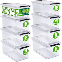 Deuba - Contenitore in Plastica Scatola da 2L e 5L Set Contenitori Trasparenti bpa Free impilabili Scatole Cucina Camera da Letto 8x 5L (de)