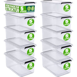 Deuba - Contenitore in Plastica Scatola da 2L e 5L Set Contenitori Trasparenti bpa Free impilabili Scatole Cucina Camera da Letto 10x 5L (de)