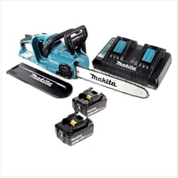 Makita DUC353Z+DC18RD+2xBL1850B Motosega a batteria Li-Ion senza spazzole 2 x 18 V = 36 V + 2x Batterie BL 1850 5, 0 Ah + caricatore doppio DC18RD