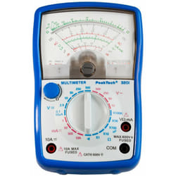 PeakTech Multimetro analogico Cat III 600 V amperometro 10 A DC voltmetro 500 V AC/DC tester di continuità, 1 pezzo, P 3201, blu