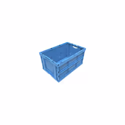 Contenitore pieghevole in polipropilene, capacità 65 l, versione chiusa, blu, senza coperchio, impilabile. Fornitura = montat ...
