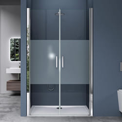 Doporro Porta Box Doccia per Nicchia con 2 Ante Apertura Battente in Vetro Temperato con Fascia Satinata, 100x195 cm - Teramo24MS