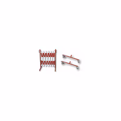 Barriera a pantografo, con 2 rotelle, rifrangente, rosso / bianco, lunghezza max 3600 mm. Fornitura = montato. Materiale = ac ...