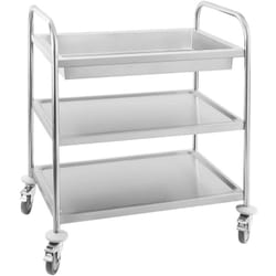 Carrello Di Servizio In Acciaio Inossidabile 2 Ripiani + 1 Vasca Portata 3X75 Kg