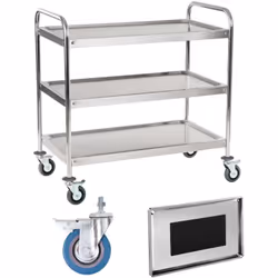 Nome del produttore: RCSW 3R Il carrello cameriere è realizzato interamente in acciaio inox e dispone di tre ripiani alti 4 c ...