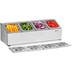 Royal Catering - Vetrina Espositore 4 Contenitori Gn 1/6 e Coperchi In Acciaio Inossidabile Incl.