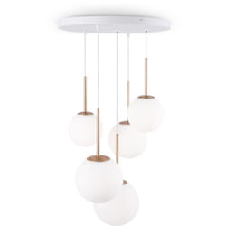 Maytoni - Lampadario Minimal Basic Form In Metallo Bianco e Oro 5 Luci e Diffusori Vetro