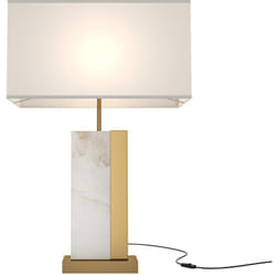 Lampada Da Tavolo Moderno Bianco Metallo Ottone Paralume Tessuto Luce E27 60W