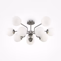 Lampadario Sospensione Erich Metallo Nichel 10 Luci E Diffusori Bianchi