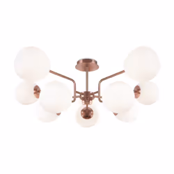 Lampadario Sospensione Erich Metallo Ottone 10 Luci E Diffusori Bianchi