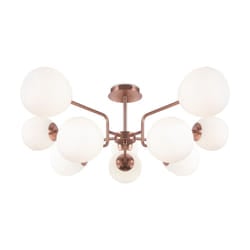 Lampadario Sospensione Erich Metallo Ottone 10 Luci E Diffusori Bianchi