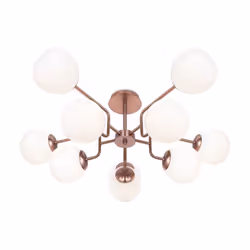 Lampadario Sospensione Erich Metallo Ottone 10 Luci E Diffusori Bianchi