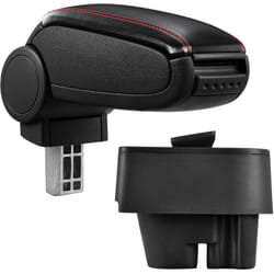 Pro.tec - Bracciolo centrale - Poggiabraccio con vano portaoggetti - imbottito - in similpelle - nero con cuciture rosse - Peugeot 207, 207 sw, 207 cc