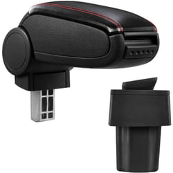 Pro.tec - Bracciolo centrale - Poggiabraccio con vano portaoggetti - imbottito - in similpelle - nero con cucitura rossa - Opel Astra g