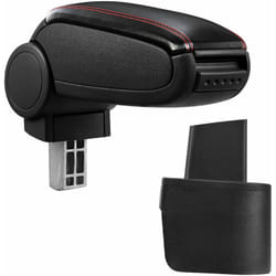 Pro.tec - Bracciolo centrale - Poggiabraccio con vano portaoggetti - imbottito - in similpelle - nero con cucitura rossa - Nissan Micra / 3.