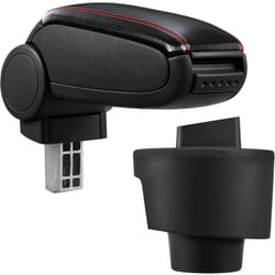 Pro.tec - Bracciolo centrale - Poggiabraccio con vano portaoggetti - imbottito - in similpelle - nero con cucitura rossa - Seat Ibiza Tipo 6J