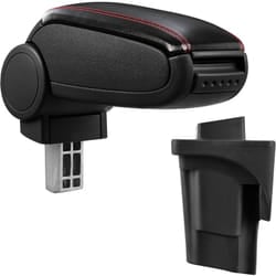 Pro.tec - Bracciolo centrale - Poggiabraccio con vano portaoggetti - imbottito - in similpelle - nero con cucitura rossa - Seat Leon 1P